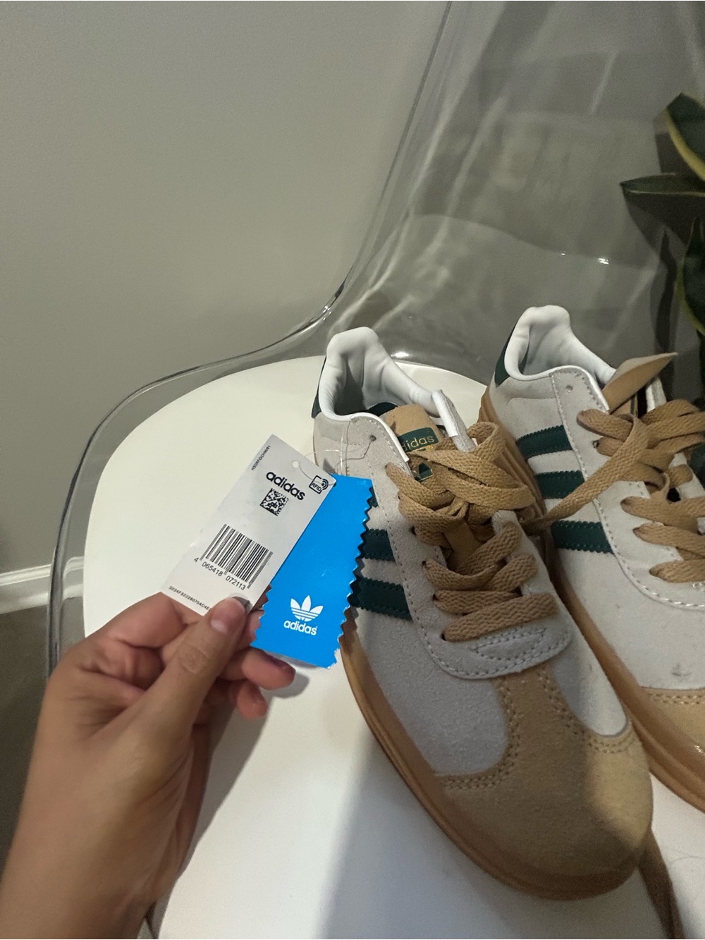 Women’s Adidas Gazelle Platform Sneaker - Tan & Green - Picture 6 of 6